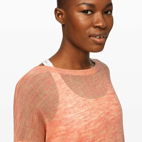 NWOT Well Being Crew Sweater Linen Heathered Speckle Coral Peach-Size XS - Picture 4 of 11